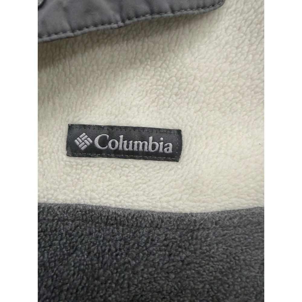 Columbia Fleece Pullover Womens Large Cream Grey Colorblock Snap Neck Sweater - Picture 2 of 4
